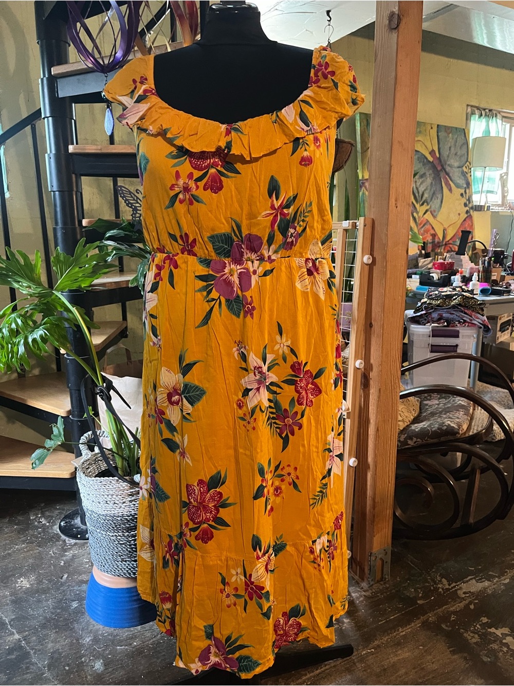 Old Navy Yellow Floral Off-the-Shoulder Maxi Dress